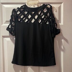 Black Lattice Cutout Women's Top